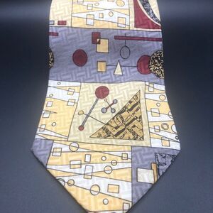 DANI Men’s 57”x 4” Yellow & Gray Geometric Patterned Tie 100% Silk Handmade